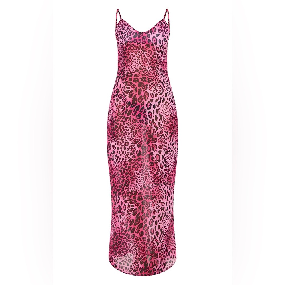 Pink Leopard Chiffon Maxi Beach Dress Sz 10